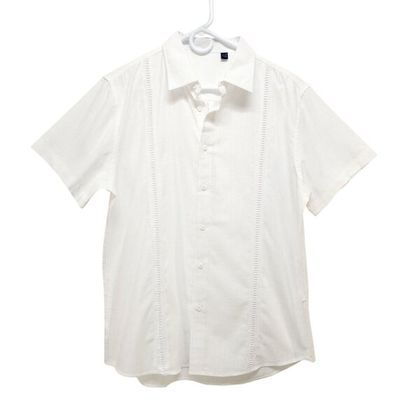 Mens White Short Sleeve Button-Up Shirt Size M Design In Italy Cotton Blend - Picture 1 of 7